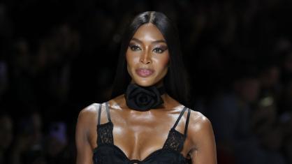 Naomi Campbell wears black lingerie on Dolce and Gabbana catwalk